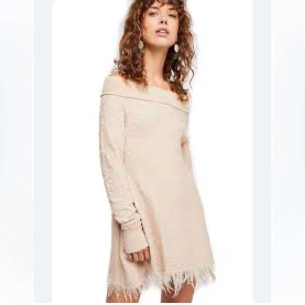 Free People Womens Broken Glass Tunic Sweater Dress Blush Pink Textured Fringe M
